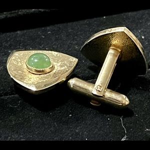 Gold Tone and Jade Cuff Links